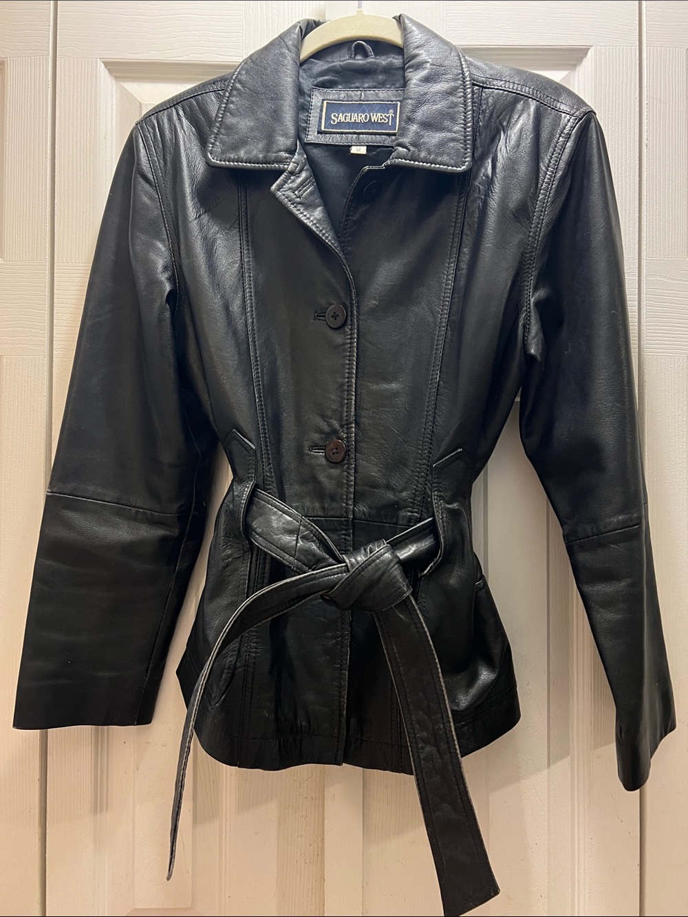 Vintage genuine 100% Black Leather Belted Women’s Jacket